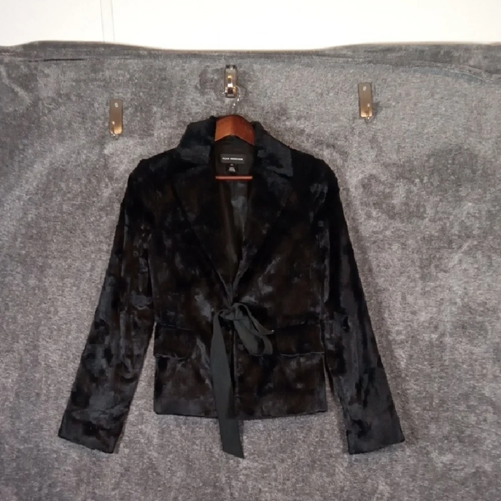 Club Monaco Faux Fur Womens Jacket Black Old Money Office Womens SP